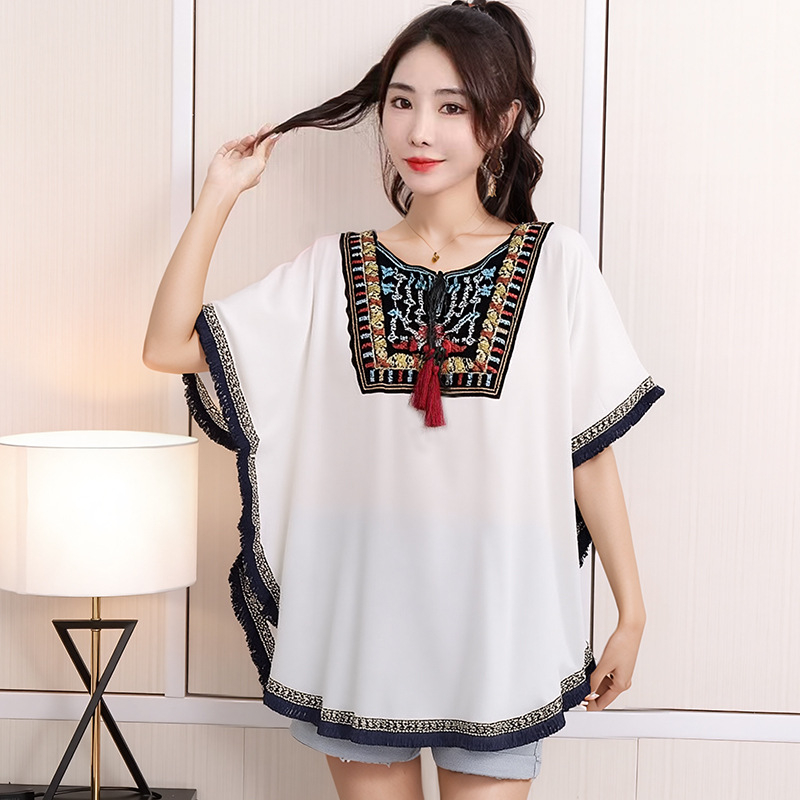 Bluza s bat rukavom u etničkom stilu, 3/4 rukav, 95% viskozna vlakna, UPF30+, lagana tkanina