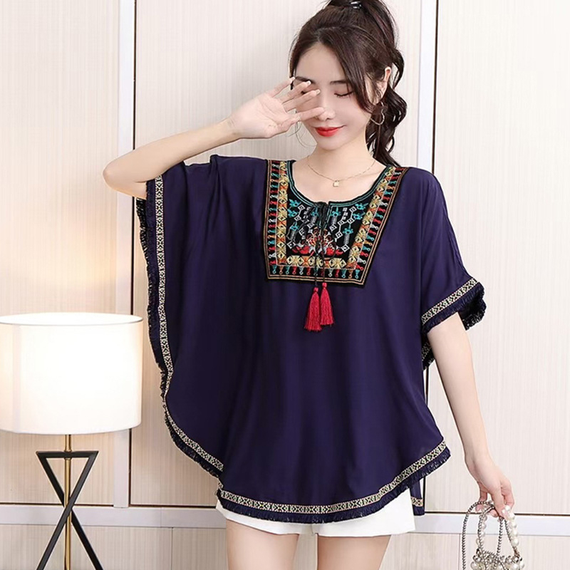 Bluza s bat rukavom u etničkom stilu, 3/4 rukav, 95% viskozna vlakna, UPF30+, lagana tkanina