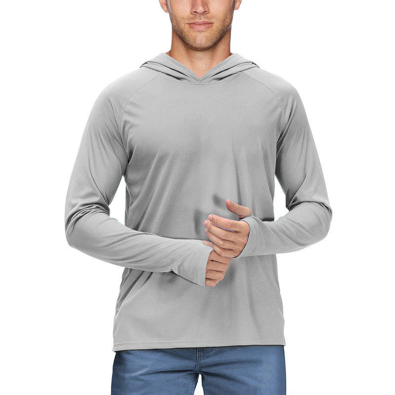 Jachetă cu glugă din poliester UPF50+ pentru drumeții, camping și pescuit – ușor, respirabil, uscare rapidă