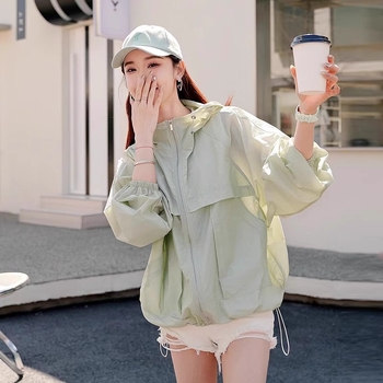 Geacă de protecție solară pentru femei, poliester, UPF50+, mâneci lungi, fermoar, vara 2025