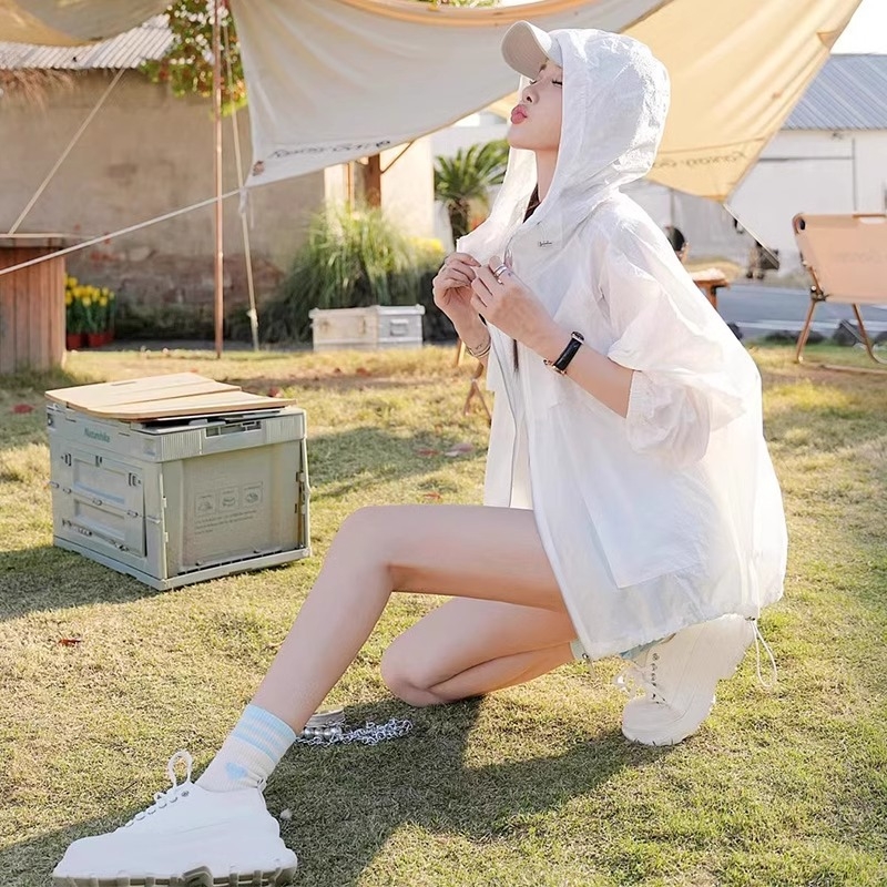 Geacă de protecție solară pentru femei, poliester, UPF50+, mâneci lungi, fermoar, vara 2025