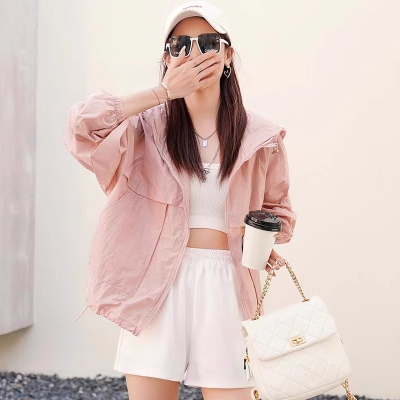 Geacă de protecție solară pentru femei, poliester, UPF50+, mâneci lungi, fermoar, vara 2025