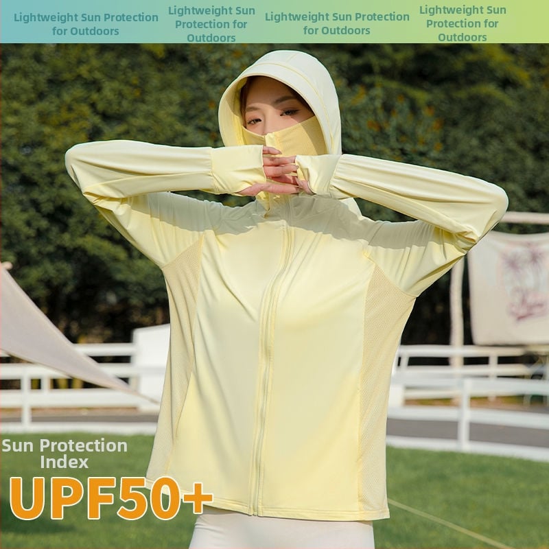 Jachetă din nylon Ice Silk cu protecție UV, lungime medie pentru bărbați și femei, pentru exterior, respirabilă, ultraușoară, rezistentă la insecte