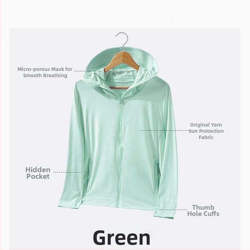 Jachetă din nylon Ice Silk cu protecție UV, lungime medie pentru bărbați și femei, pentru exterior, respirabilă, ultraușoară, rezistentă la insecte