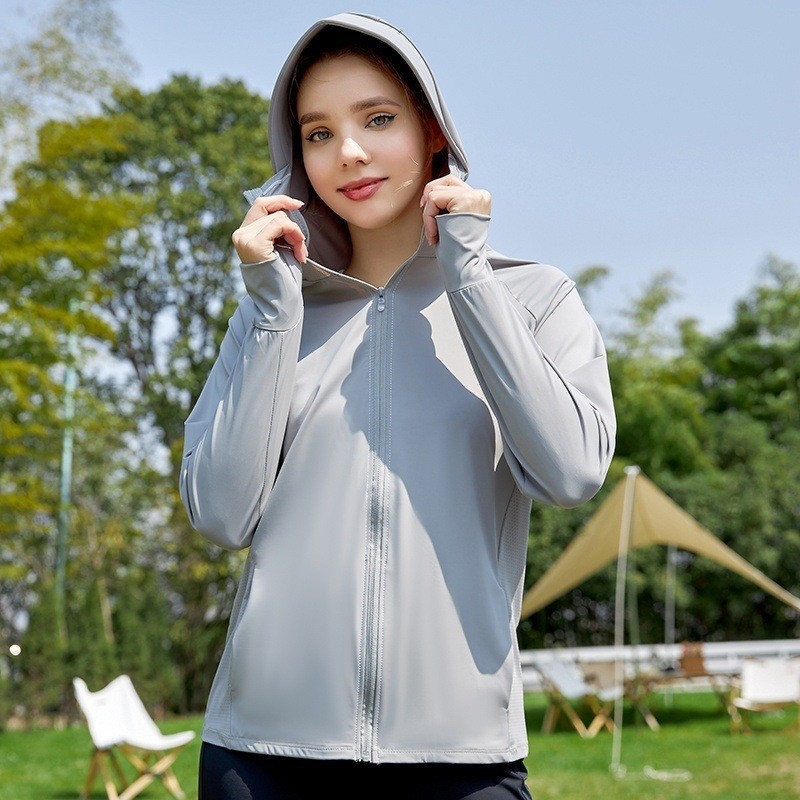 Jachetă din nylon Ice Silk cu protecție UV, lungime medie pentru bărbați și femei, pentru exterior, respirabilă, ultraușoară, rezistentă la insecte