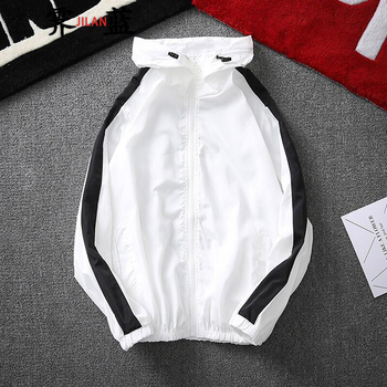 Geacă cu glugă, subțire, amestec de poliester, fermoar, buzunare laterale