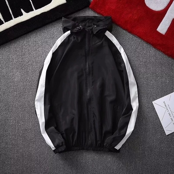 Geacă cu glugă, subțire, amestec de poliester, fermoar, buzunare laterale