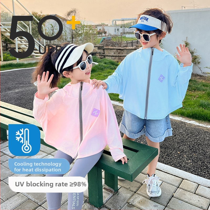 Tricou pentru copii cu protecție UV UPF50+ Ice Silk, respirabil pentru vară, mâneci batwing, 7–12 ani, 95% poliester