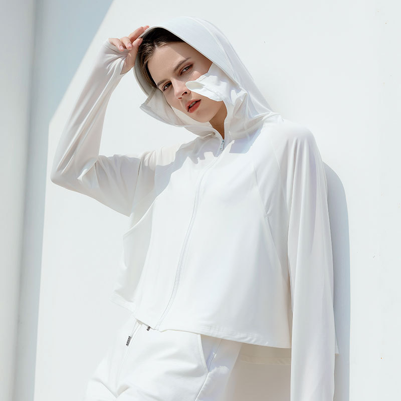 Jachetă-șal UV pentru femei, cu glugă, material Ice Silk, nailon cu până la 10% elastan, respirabilă