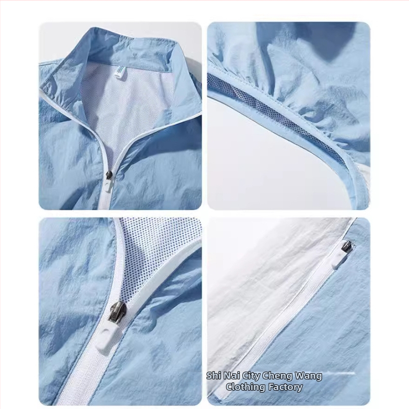 Prenosná vesta na chladenie s integrovaným ventilátorom pre vonkajšie rybárčenie – stojací golier, zips, bočné vrecká, polyester, UPF50+