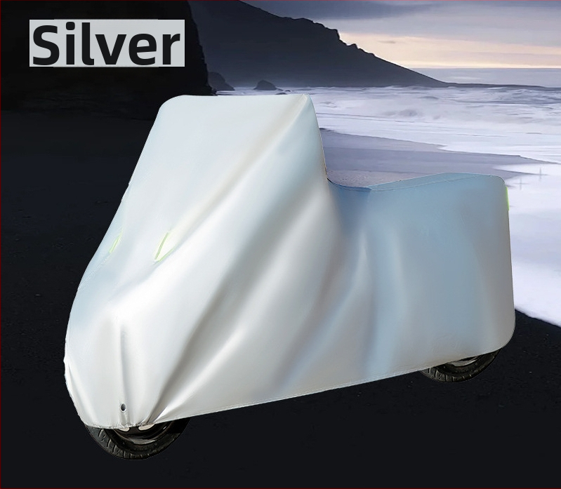 Elektrisko transportlīdzekļu vāks – saules aizsardzība un lietus izturība; sudraba pārklājuma audums; putekļu aizsardzība; universāls Oxford stila