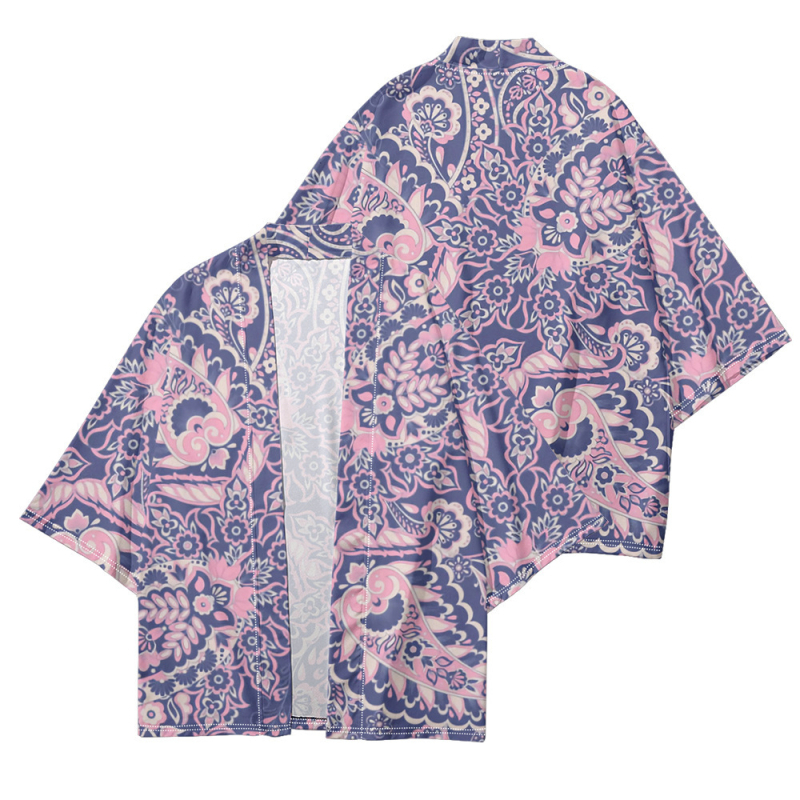 Poliester kimono kardigan s 3D potpunim otiskom, lagani materijal, rukavi 3/4, duljina 50–65 cm, svjež stil.