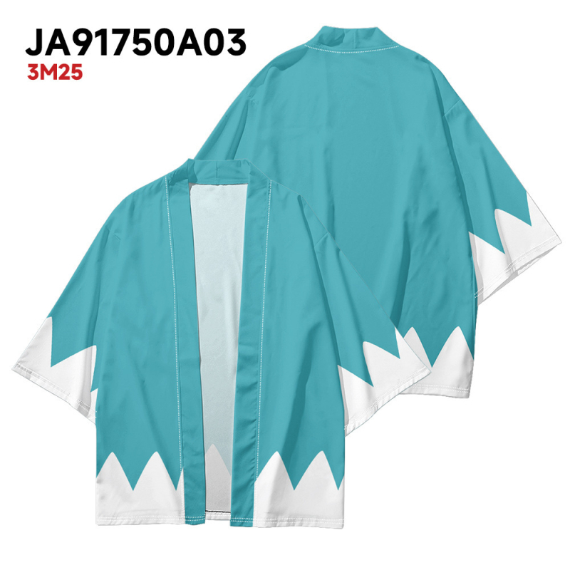 Poliester kimono kardigan s 3D potpunim otiskom, lagani materijal, rukavi 3/4, duljina 50–65 cm, svjež stil.