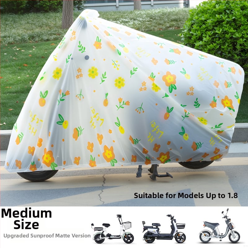 Elektrisko transportlīdzekļu pārklājs lietus un saules aizsardzībai; stils: animēts, mīļš, vienkāršs