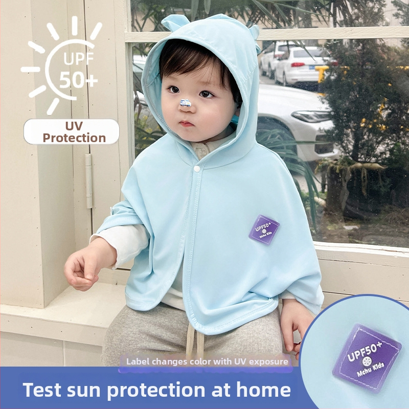 Bērnu UV aizsargplāns ar kapuci, fiksēta kapuce, poliester Ice-Silk audums, 200 g, vecums 1–3 gadi
