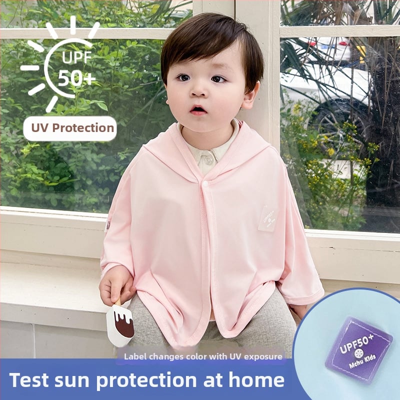 Pelerină pentru copii cu protecție UV, glugă fixă, poliester Ice-Silk, 200 g, pentru vârste 1–3 ani