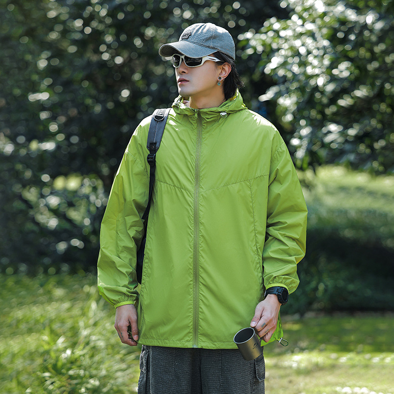 Geacă cu glugă, protecție solară UPF50+, țesătură Ice Silk subțire, respirabilă, pentru vară, pentru adolescenți 18–24, stil coreean, închidere cu fermoar
