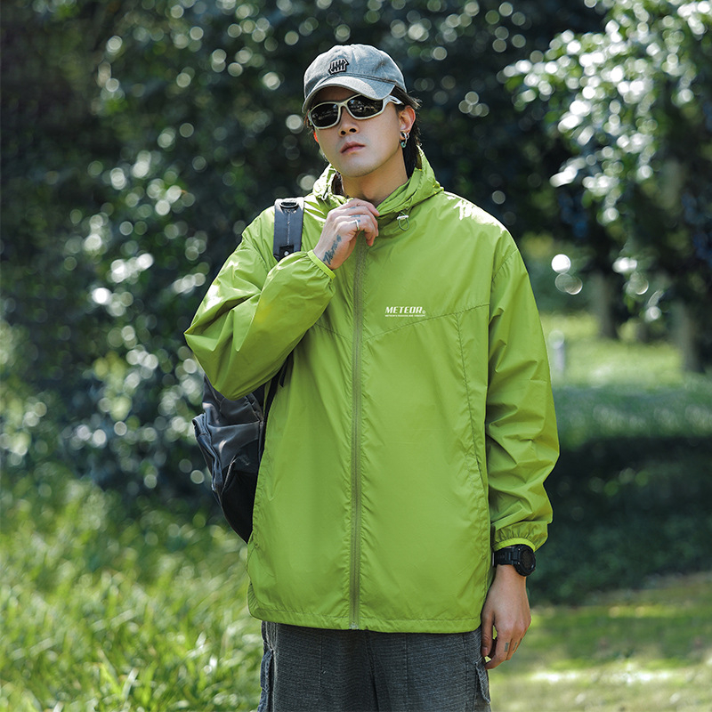 Geacă cu glugă, protecție solară UPF50+, țesătură Ice Silk subțire, respirabilă, pentru vară, pentru adolescenți 18–24, stil coreean, închidere cu fermoar