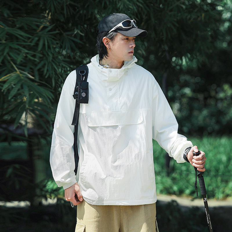 Geacă cu glugă, protecție solară UPF50+, țesătură Ice Silk subțire, respirabilă, pentru vară, pentru adolescenți 18–24, stil coreean, închidere cu fermoar