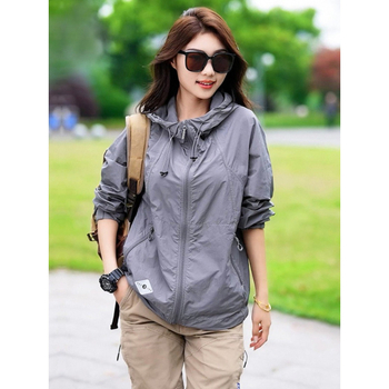 Geacă unisex de exterior cu protecție UV UPF50+, din țesătură ice silk, nailon, cu glugă, ușoară pentru vară