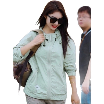 Geacă unisex de exterior cu protecție UV UPF50+, din țesătură ice silk, nailon, cu glugă, ușoară pentru vară