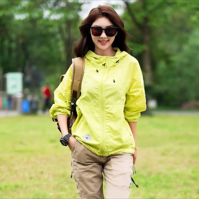 Geacă unisex de exterior cu protecție UV UPF50+, din țesătură ice silk, nailon, cu glugă, ușoară pentru vară