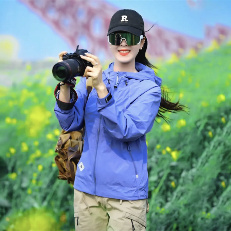 Geacă unisex de exterior cu protecție UV UPF50+, din țesătură ice silk, nailon, cu glugă, ușoară pentru vară