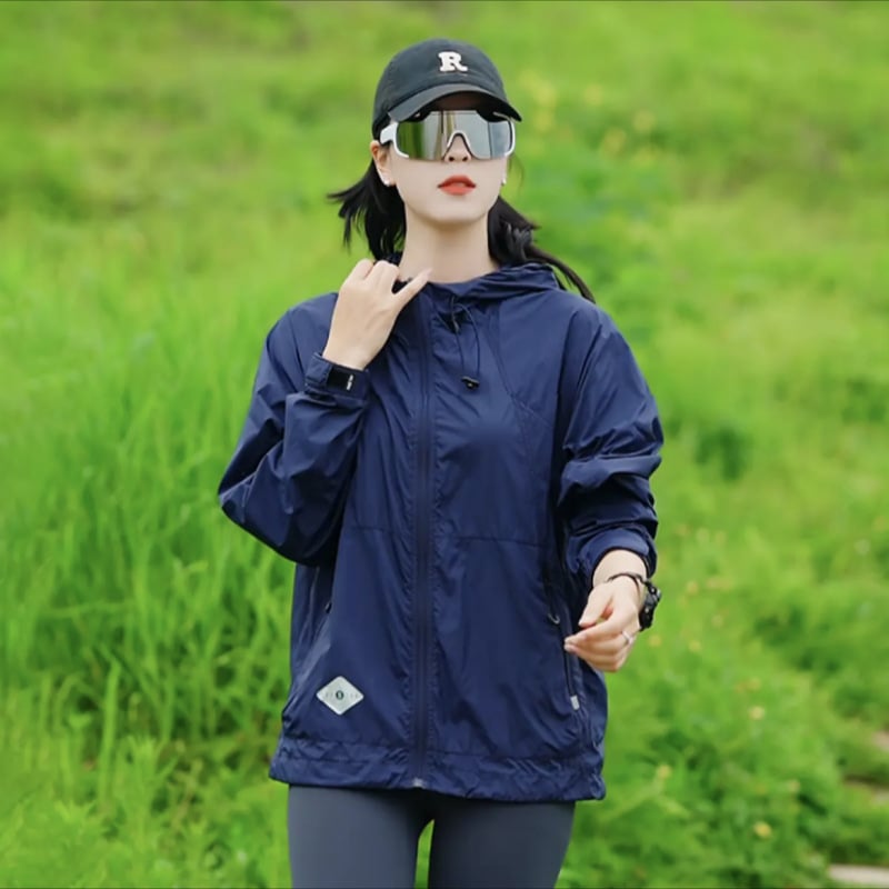 Geacă unisex de exterior cu protecție UV UPF50+, din țesătură ice silk, nailon, cu glugă, ușoară pentru vară