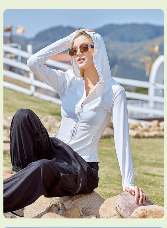Lagana ženska jakna za zaštitu od sunca, nylon tkanina, UPF50+, dugi rukavi, prednji zatvarač