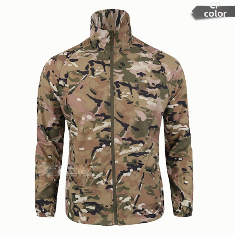 Geacă ușoară camuflaj cu glugă — poliester, protecție UV, pentru drumeții, camping și pescuit