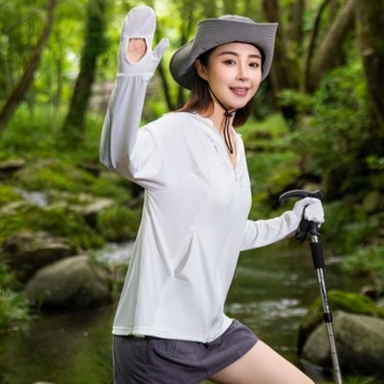 Top cu glugă cu protecție UV, din Ice Titanium Nylon, respirabil, pentru sporturi în aer liber, UPF99+