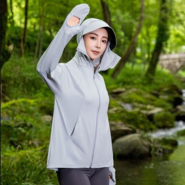 Top cu glugă cu protecție UV, din Ice Titanium Nylon, respirabil, pentru sporturi în aer liber, UPF99+