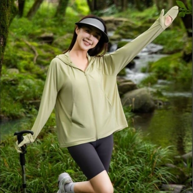 Top cu glugă cu protecție UV, din Ice Titanium Nylon, respirabil, pentru sporturi în aer liber, UPF99+