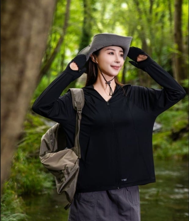 Top cu glugă cu protecție UV, din Ice Titanium Nylon, respirabil, pentru sporturi în aer liber, UPF99+