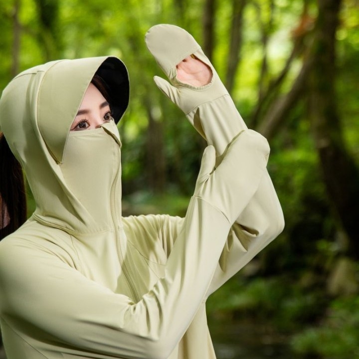 Top cu glugă cu protecție UV, din Ice Titanium Nylon, respirabil, pentru sporturi în aer liber, UPF99+