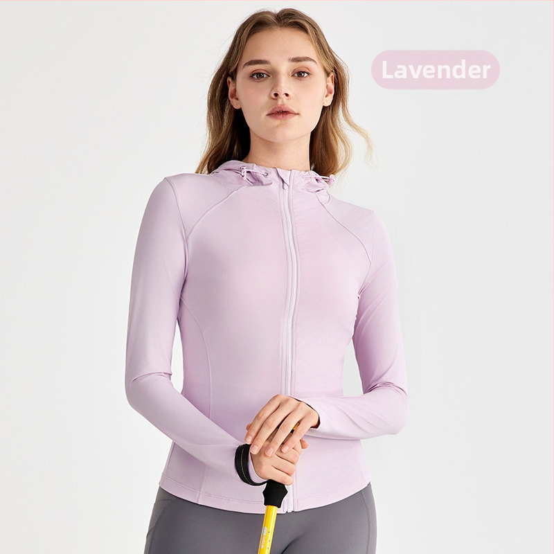 Jachetă pentru femei cu protecție solară UPF50+ cu glugă (croială Slim, material răcoros, găuri pentru degetul mare)