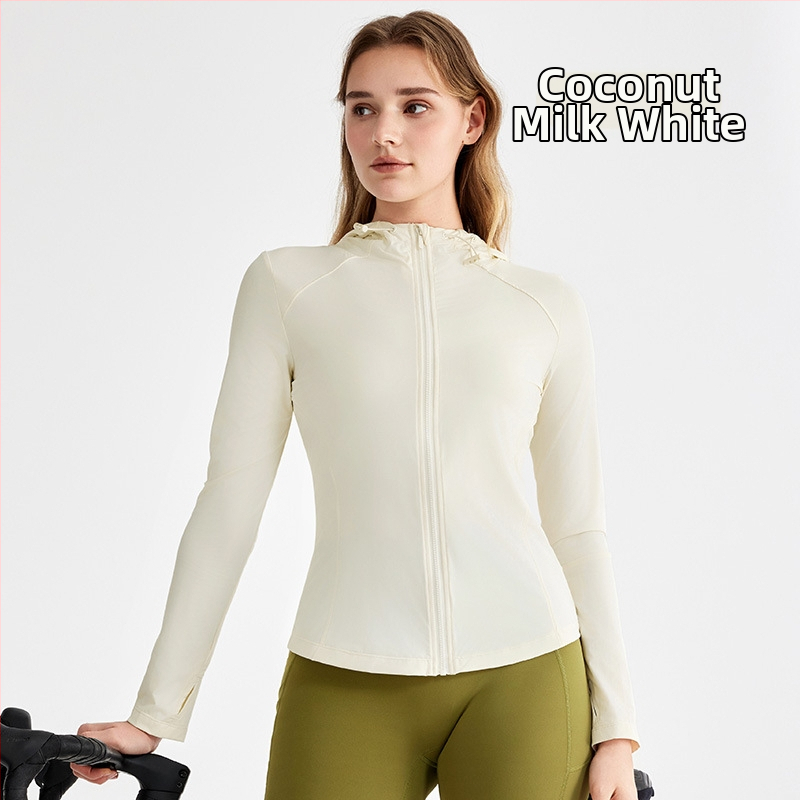 Jachetă pentru femei cu protecție solară UPF50+ cu glugă (croială Slim, material răcoros, găuri pentru degetul mare)