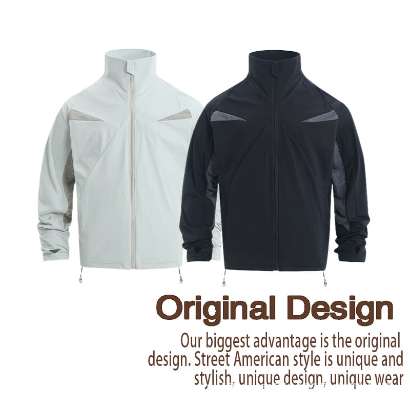 Ρετρό στυλ μακρυμάνικο μπουφάν, χαλαρή γραμμή, UPF50+ προστασία από τον ήλιο, 100% πολυεστέρας