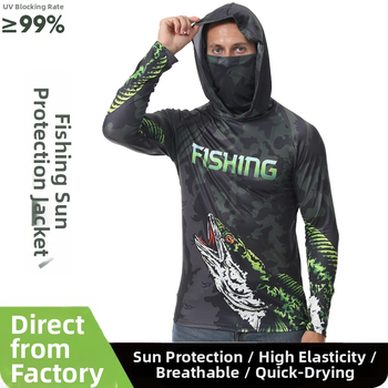 Jachetă de pescuit outdoor pentru bărbați, protecție UV UPF 15-25+, uscare rapidă, respirabilă, absorbția umezelii, glugă, mâneci lungi, poliester