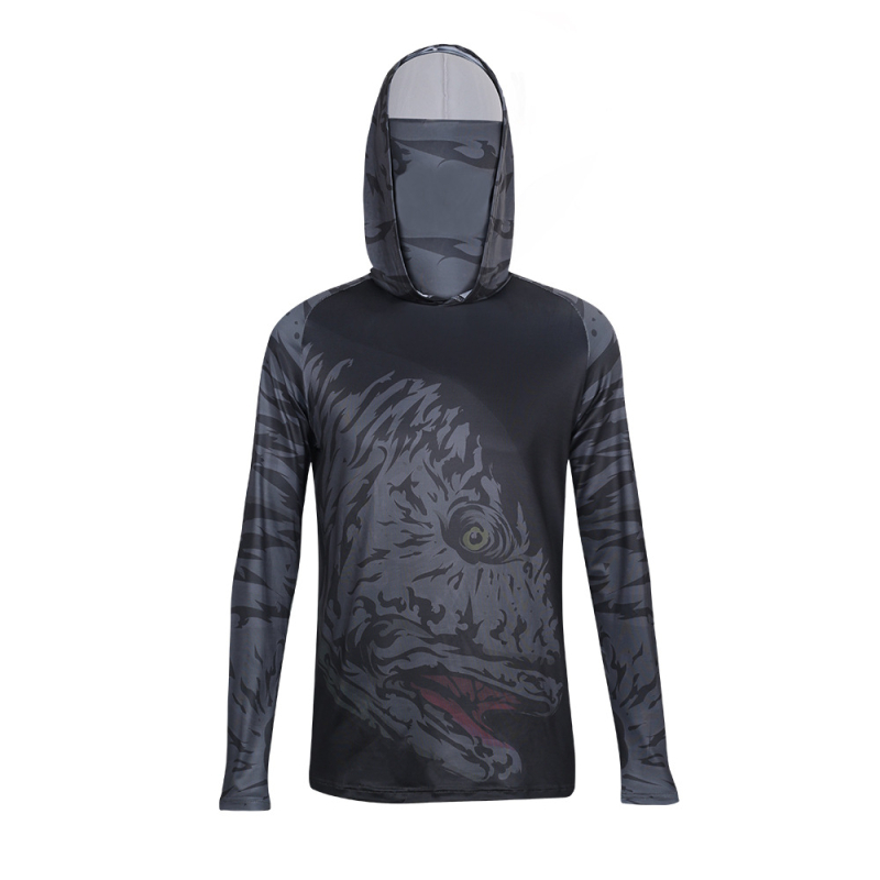 Jachetă de pescuit outdoor pentru bărbați, protecție UV UPF 15-25+, uscare rapidă, respirabilă, absorbția umezelii, glugă, mâneci lungi, poliester