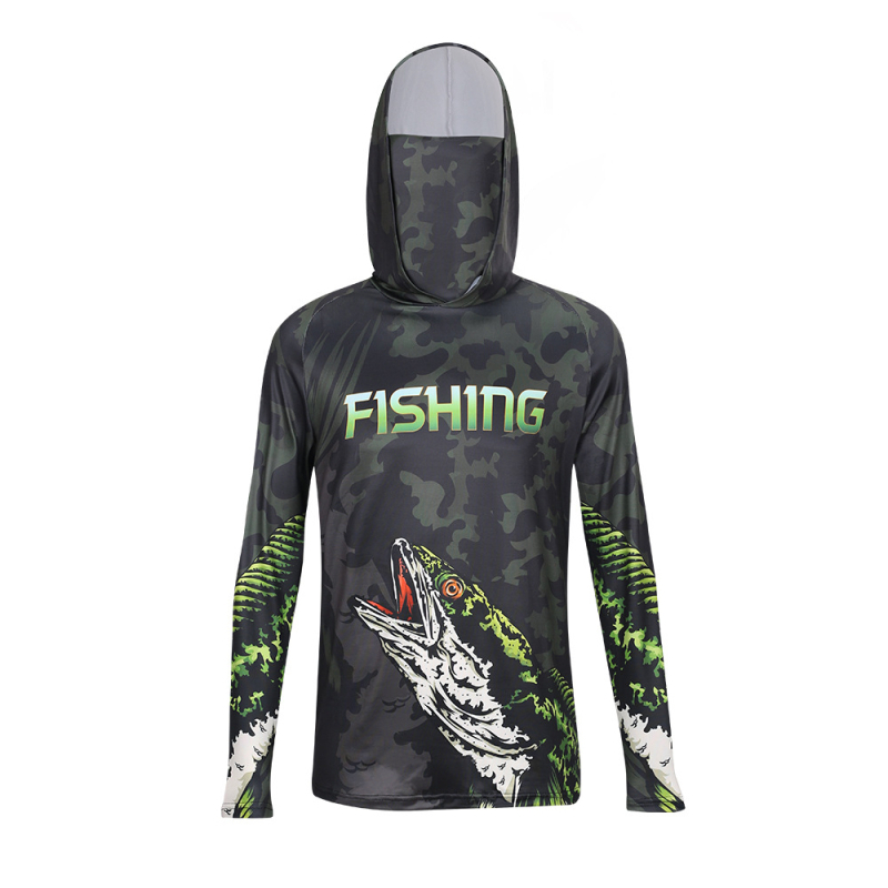 Jachetă de pescuit outdoor pentru bărbați, protecție UV UPF 15-25+, uscare rapidă, respirabilă, absorbția umezelii, glugă, mâneci lungi, poliester