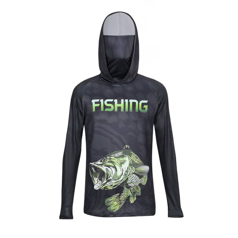 Jachetă de pescuit outdoor pentru bărbați, protecție UV UPF 15-25+, uscare rapidă, respirabilă, absorbția umezelii, glugă, mâneci lungi, poliester