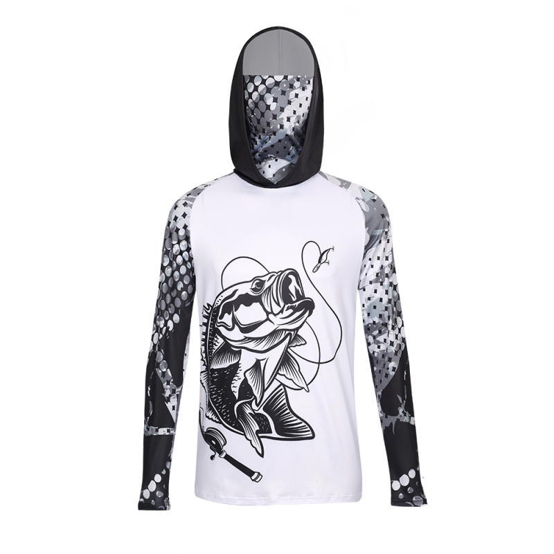 Jachetă de pescuit outdoor pentru bărbați, protecție UV UPF 15-25+, uscare rapidă, respirabilă, absorbția umezelii, glugă, mâneci lungi, poliester