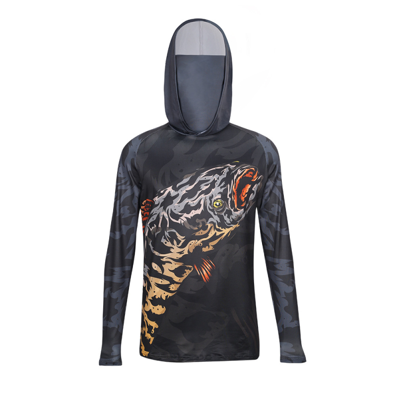 Jachetă de pescuit outdoor pentru bărbați, protecție UV UPF 15-25+, uscare rapidă, respirabilă, absorbția umezelii, glugă, mâneci lungi, poliester