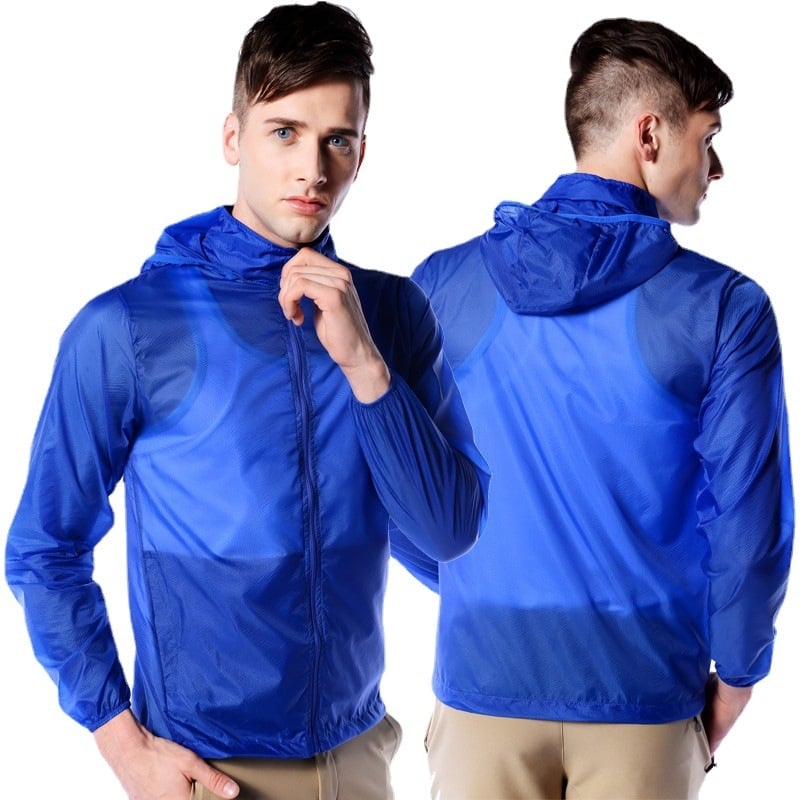 Geacă de exterior pentru vânt, ultra-subțire și ultra-ușoară, respirabilă, cu glugă, material nylon UPF15