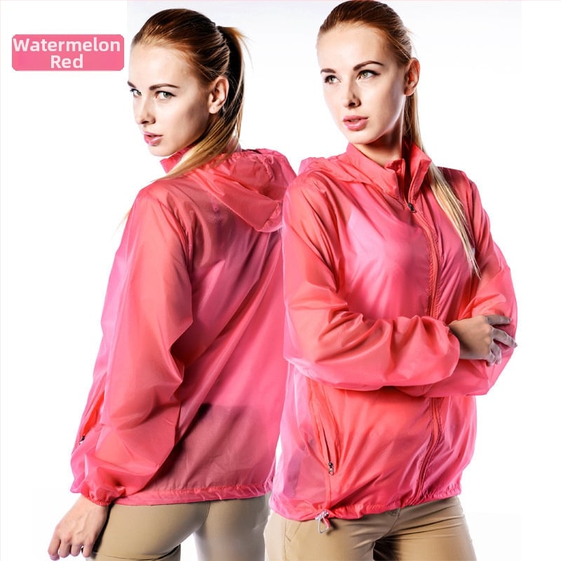 Geacă de exterior pentru vânt, ultra-subțire și ultra-ușoară, respirabilă, cu glugă, material nylon UPF15