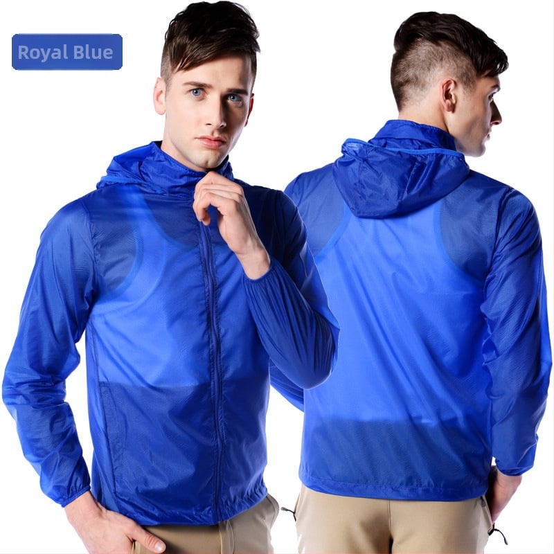 Geacă de exterior pentru vânt, ultra-subțire și ultra-ușoară, respirabilă, cu glugă, material nylon UPF15