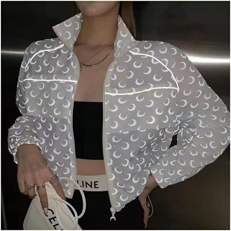 Set jakne za sunčevu zaštitu s logom Mjeseca, polu-zip, uski kroj, duge rukave, UPF30+, chiffon-spandex mješavina