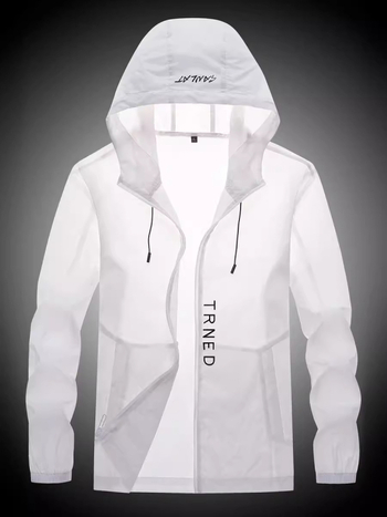 Férfi napvédő kabát, vékony, légáteresztő, kapucnival, cipzárral és több zsebbel