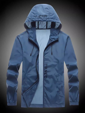 Férfi napvédő kabát, vékony, légáteresztő, kapucnival, cipzárral és több zsebbel